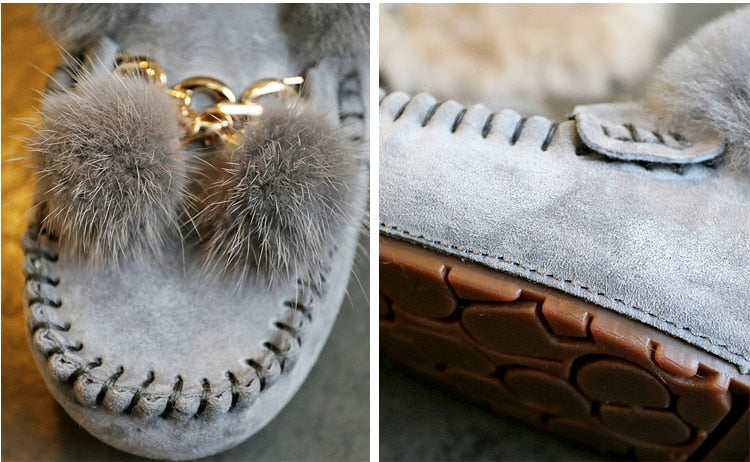 Trending Winter 100% Genuine Leather Real Wool Women Flats New Fashion Female - Plus Size Snow Shoes (FS)(CD)(1U40)(1U38)(1U107)
