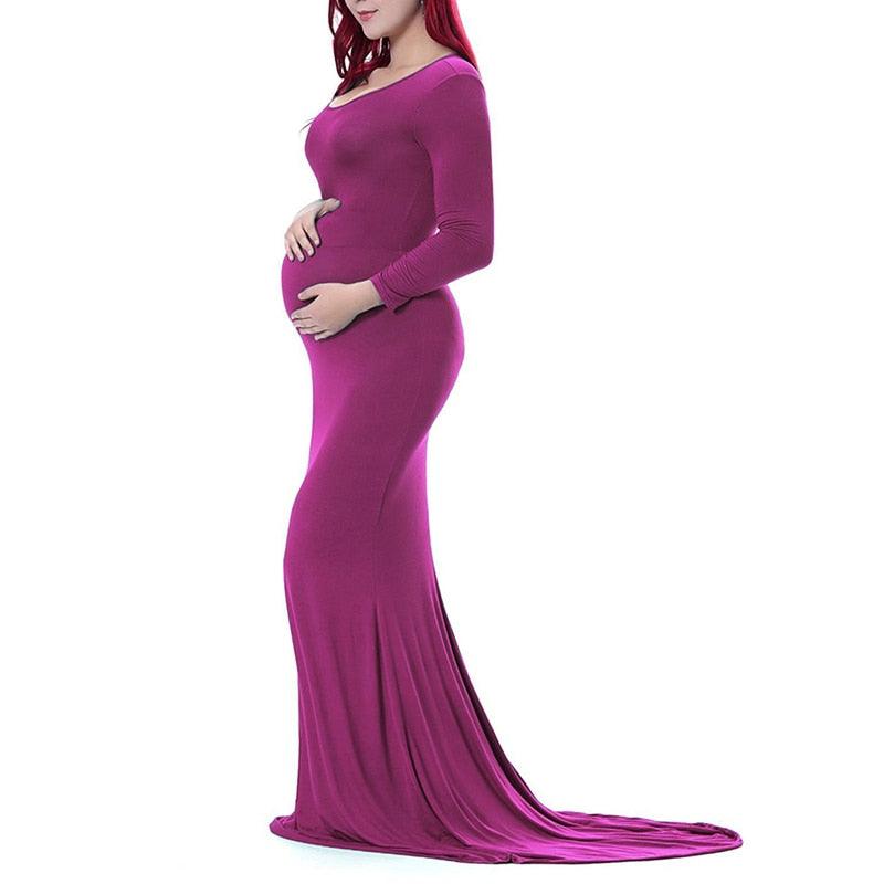 Sexy Maternity Dresses - Photography Props Long Sleeve Pregnant Women Pregnancy Dress Solid Maxi (1U5)(Z6)(Z8)(1Z1)(2Z1)(3Z1)(4Z1)(7Z1)
