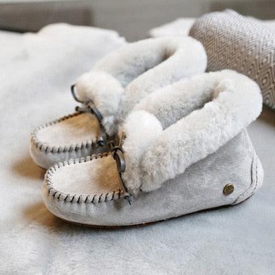 Amazing 100% Genuine Leather waterproof women flat shoes - comfortable winter warm natural fur snow shoes fashion non-slip (FS)(CD)(1U40)(1U38)(1U107)
