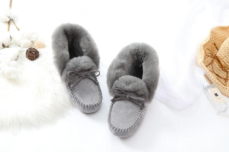 Amazing 100% Genuine Leather waterproof women flat shoes - comfortable winter warm natural fur snow shoes fashion non-slip (FS)(CD)(1U40)(1U38)(1U107)