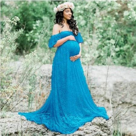 Maternity Wedding Dress Sexy Lace Photography Props Pregnancy Woman Photo Shoot Pregnant Baby Shower Clothes Cotton Maxi Gown (Z6)(1Z1)(2Z1)(3Z1)(7Z1) - Deals DejaVu