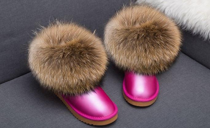 Cute Fashion Genuine Cowhide leather women's boots - real fox fur - winter warm ankle boots, various colors, plus size (FS)(CD)(1U40)(1U38)(1U107)