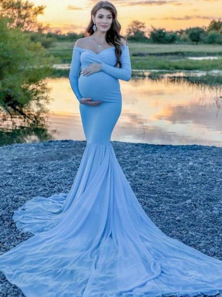 Nice Mermaid Maternity Long Dress Photo Shoot - Pregnant Women Pregnancy Cotton Chiffon Photography Prop Sexy V-Neck Maxi Gown (Z6)(1Z1)(2Z1)(3Z1)(7Z1) - Deals DejaVu