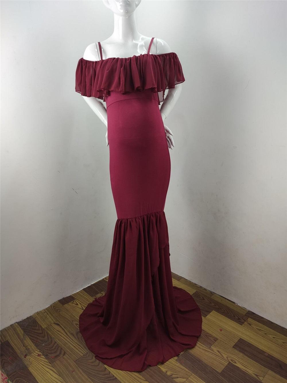 Ruffles Maxi Maternity Gown For Photo Shoots - Cute Sexy Maternity Dresses Photography - Plus Size (1U5)(Z6)(Z8)(1Z1)(2Z1)(3Z1)(4Z1)(7Z1)