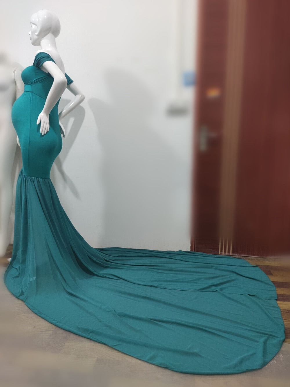 Long Maternity Photography Props Pregnancy Dress For Photo Shooting Off Shoulder - Maxi Maternity Gown (1U5)(Z6)(Z8)(1Z1)(2Z1)(3Z1)(4Z1)(7Z1)
