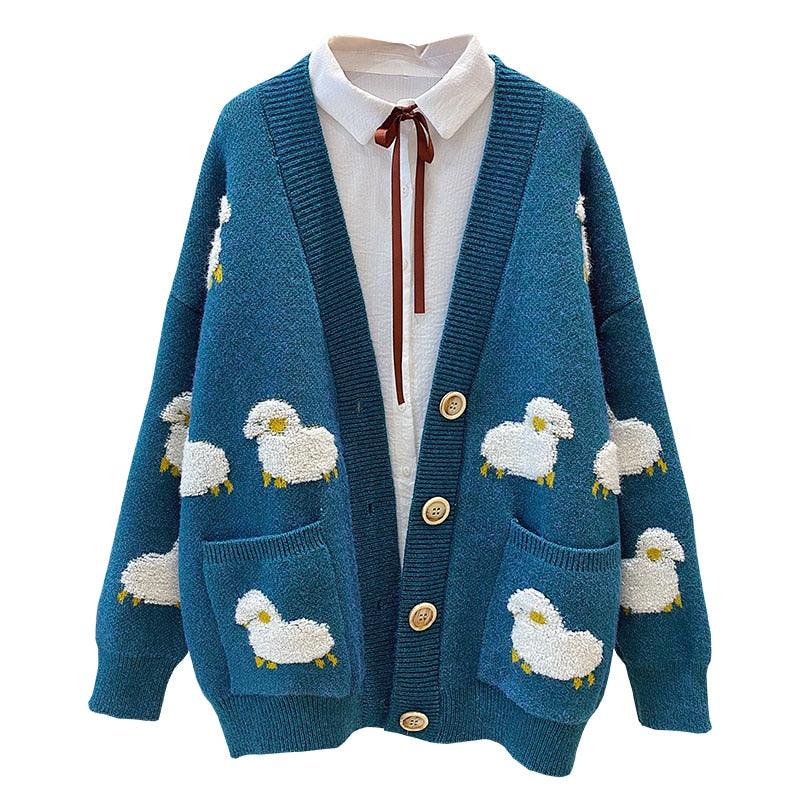 Trending Women Winter Knit Sweater Coat - V Neck Sheep Cardigans Christmas Sweaters Warm Knitwear Sueter Mujer Long Jacket (TP4)(TB8C)(BCD4)(1U23) - Deals DejaVu