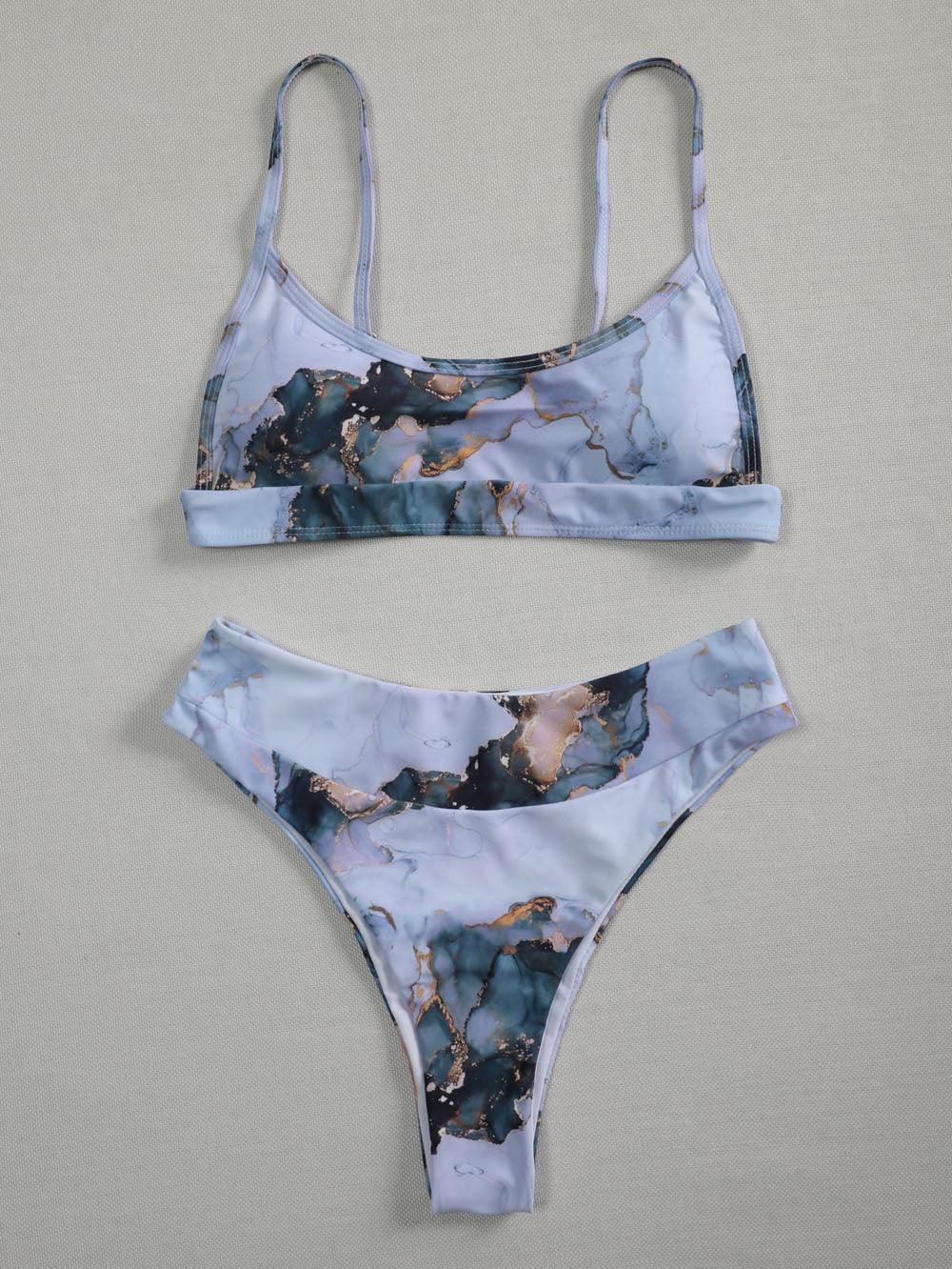 New Print Sport Bandeau Push up Bikinis - Sexy Marble Women Swimsuit High Waist Swimwear Women bathing suit Beach wear (TB8D)(1U26)(F26) - Deals DejaVu