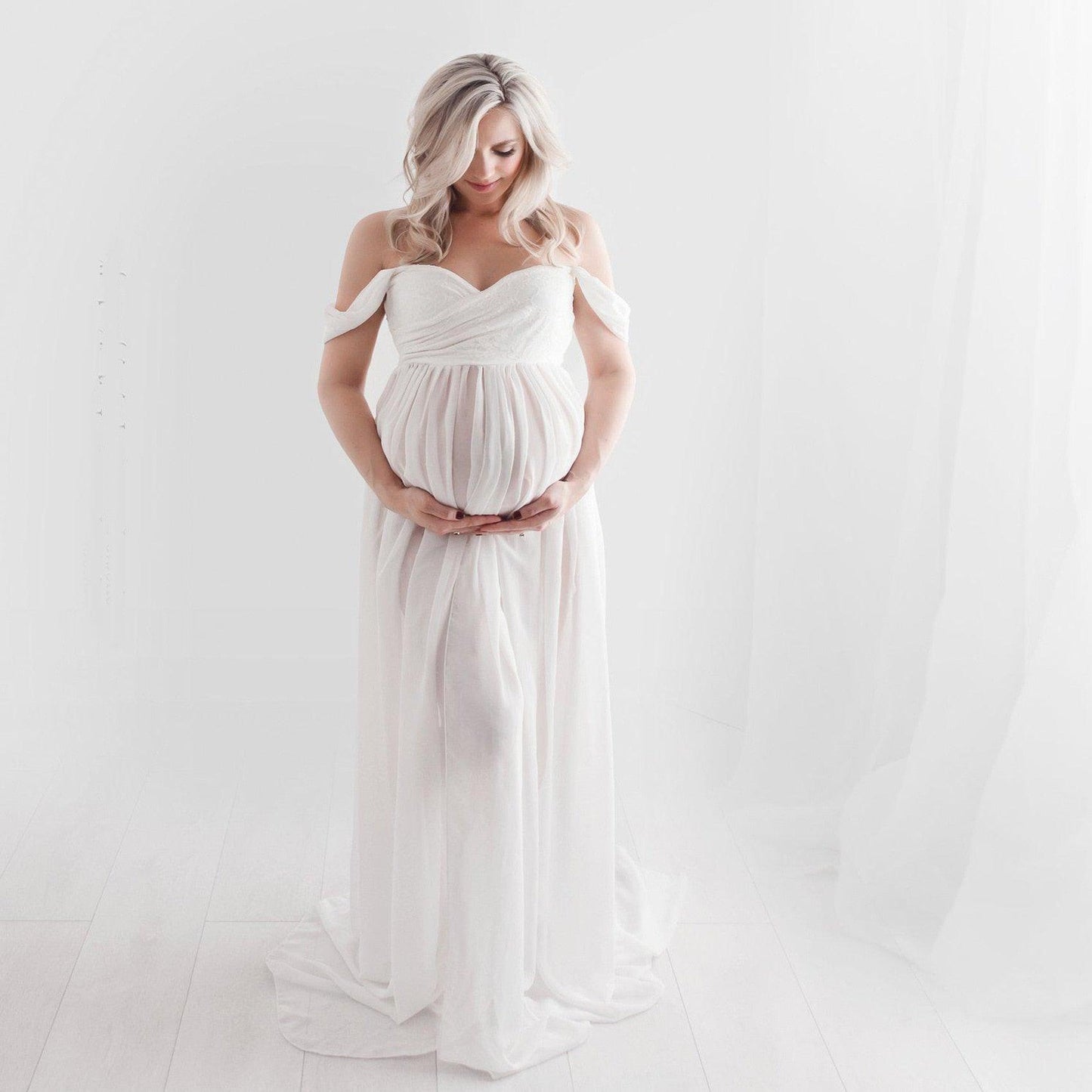 Great White Maternity Dresses For Photography Gown - Baby Shower Dresses -Prenatal Photo Clothes Chiffon Floor(1U5)(Z6)(Z8)(1Z1)(2Z1)(3Z1)(4Z1)(7Z1)