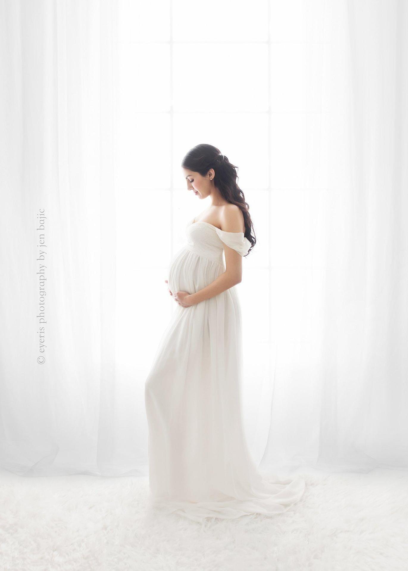 Great White Maternity Dresses For Photography Gown - Baby Shower Dresses -Prenatal Photo Clothes Chiffon Floor(1U5)(Z6)(Z8)(1Z1)(2Z1)(3Z1)(4Z1)(7Z1)