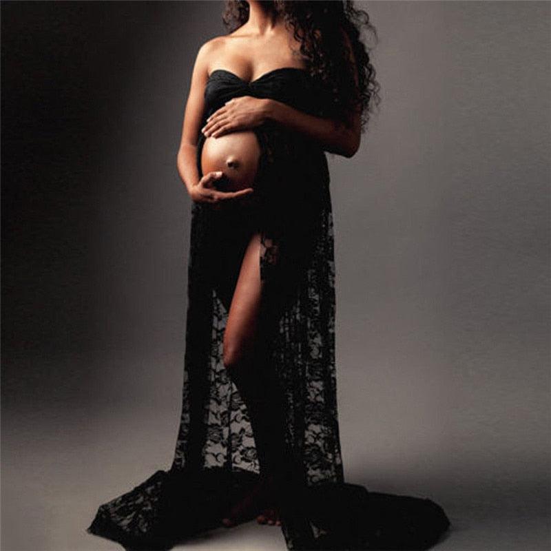 Maternity Gown Photography Props Lace Stretchy Pregnancy Long Dress - Maxi Maternity Leave (1U5)(Z6)(Z8)(1Z1)(2Z1)(3Z1)(4Z1)(7Z1)