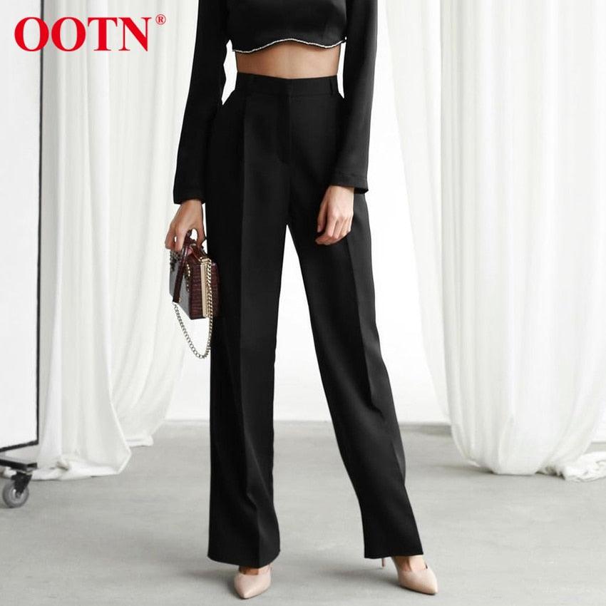 Office lady Baggy Trouser High Waist Elegant All-Match Wide Leg Pants - Women Plus Length Spring Pocket Zipper Street Pants (BP)(1U25) - Deals DejaVu