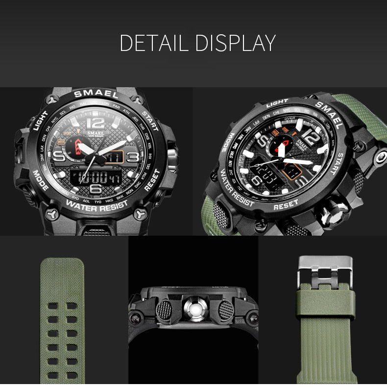 Great Watches For Men - 50M Waterproof Clock Alarm - reloj 1545D Dual Display Wristwatch Quartz Military Watch Sport (MA9)(RW)(1U84)