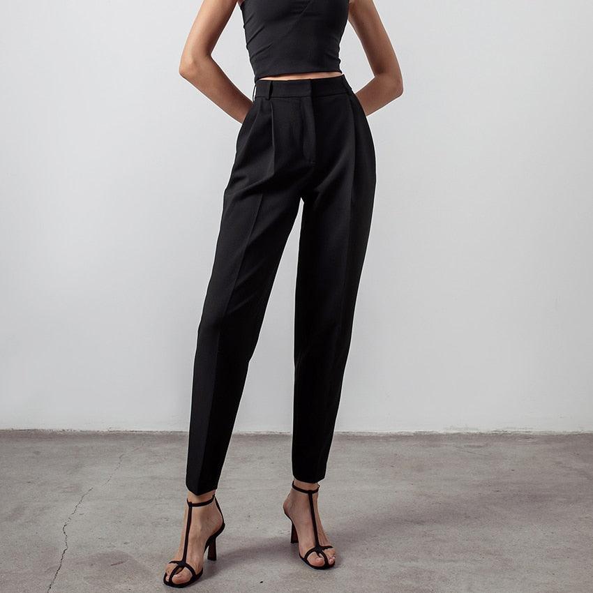 Business Work High Waist Pencil Pants - Women Autumn Elegant Ankle-Length Pants - Office Lady Pleated Quality Wild Pants (BP)(1U25) - Deals DejaVu
