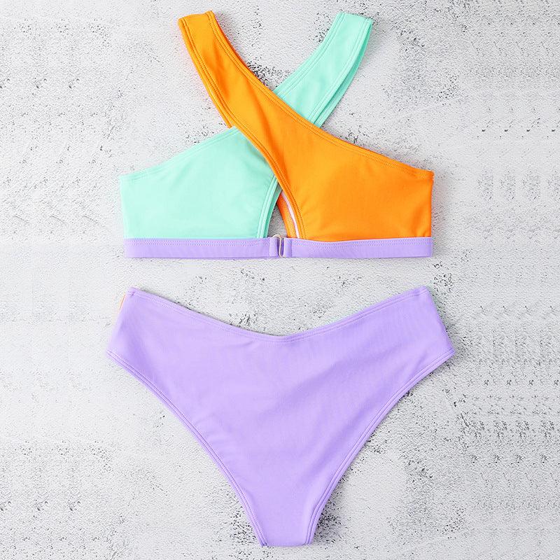 Gorgeous Sexy High Waist Cross Color Matching Bikini Swimwear Push Up - Swimsuit Bikinis Set for Women Bathing Suit Female Biquini (TB8D)(1U26)(F26) - Deals DejaVu