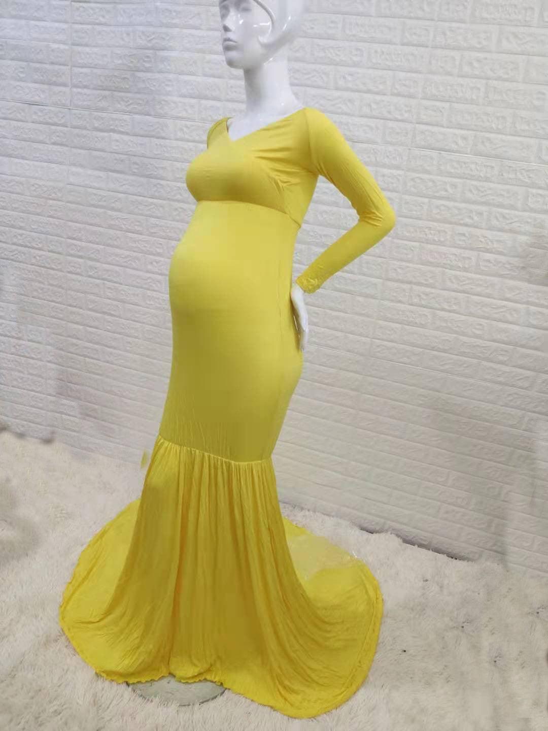 Nice Mermaid Maternity Long Dress Photo Shoot - Pregnant Women Pregnancy Cotton Chiffon Photography Prop Sexy V-Neck Maxi Gown (Z6)(1Z1)(2Z1)(3Z1)(7Z1) - Deals DejaVu