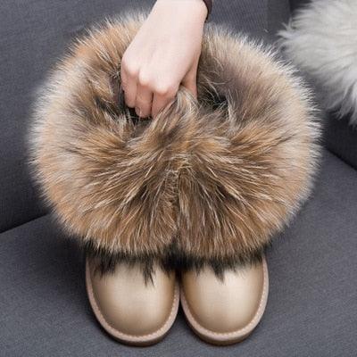 Cute Fashion Genuine Cowhide leather women's boots - real fox fur - winter warm ankle boots, various colors, plus size (FS)(CD)(1U40)(1U38)(1U107)