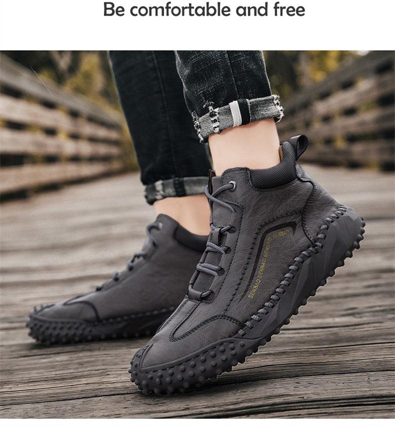 New Winter Men Boots - Thick Plush Warm Men Snow Boots - Leather Ankle Boots Handmade Motorcycle Boots Outdoor Shoes (MSB4)(MSB5)(MSB4A) - Deals DejaVu