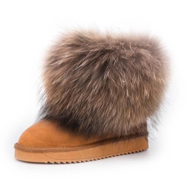 Cute Fashion Genuine Cowhide leather women's boots - real fox fur - winter warm ankle boots, various colors, plus size (FS)(CD)(1U40)(1U38)(1U107)