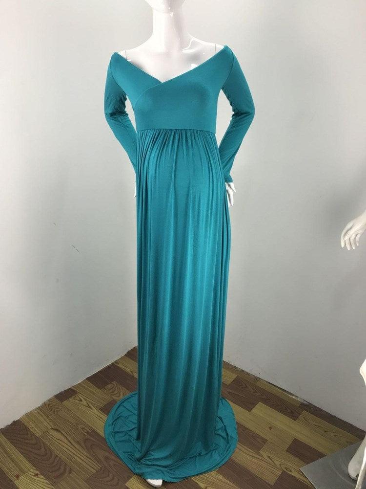 Long Tail Maternity Dresses Photography Props V-Neck Maxi Gown Cotton Dress Pregnant Women Pregnancy Autumn Photo Shoot Clothes (Z6)(1Z1)(2Z1)(3Z1)(7Z1) - Deals DejaVu