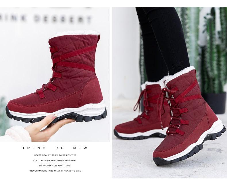 Winter Women Boots Platform Warm Mid-Calf Snow Boots - Ladies Lace-up Comfortable Quality Waterproof (BB2)(CD)(WO4)(BB5)(F38)(3U38) - Deals DejaVu