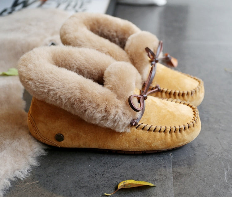 Amazing 100% Genuine Leather waterproof women flat shoes - comfortable winter warm natural fur snow shoes fashion non-slip (FS)(CD)(1U40)(1U38)(1U107)