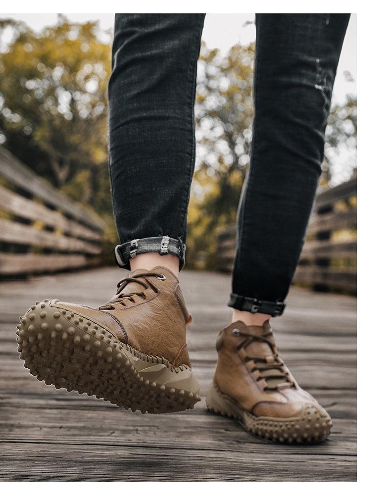 New Winter Men Boots - Thick Plush Warm Men Snow Boots - Leather Ankle Boots Handmade Motorcycle Boots Outdoor Shoes (MSB4)(MSB5)(MSB4A) - Deals DejaVu