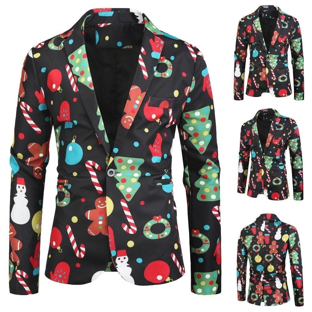 Men's Christmas Blazers Jacket - Floral Print Painting 3D - Party Coat Casual Slim Fit Blazer (T2M)(CC5) - Deals DejaVu