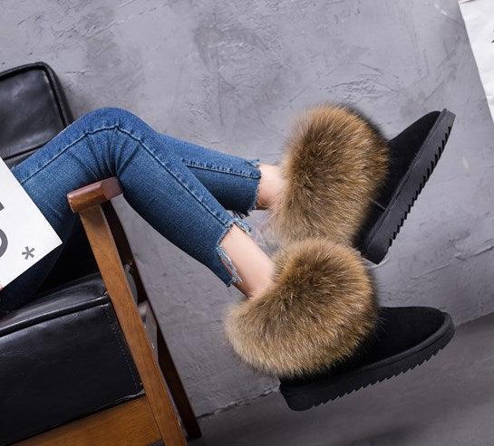 Cute Fashion Genuine Cowhide leather women's boots - real fox fur - winter warm ankle boots, various colors, plus size (FS)(CD)(1U40)(1U38)(1U107)