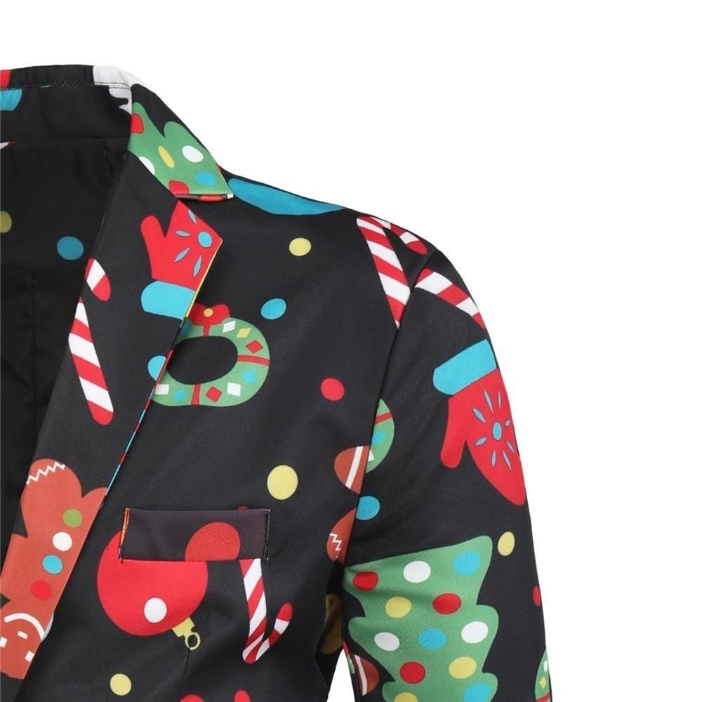 Men's Christmas Blazers Jacket - Floral Print Painting 3D - Party Coat Casual Slim Fit Blazer (T2M)(CC5) - Deals DejaVu
