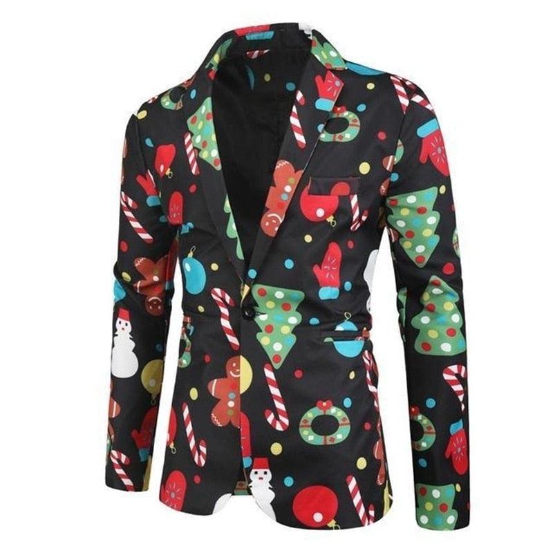 Men's Christmas Blazers Jacket - Floral Print Painting 3D - Party Coat Casual Slim Fit Blazer (T2M)(CC5) - Deals DejaVu
