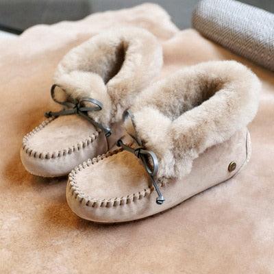 Amazing 100% Genuine Leather waterproof women flat shoes - comfortable winter warm natural fur snow shoes fashion non-slip (FS)(CD)(1U40)(1U38)(1U107)