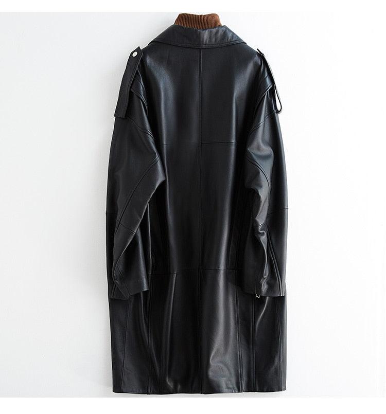 New Autumn Oversized Black Long Womens Leather Jacket - Long Sleeve Sipper Spring Loose Faux Leather Coat Streetwear (TB8B)(TB8A)(TP3)(1U23) - Deals DejaVu