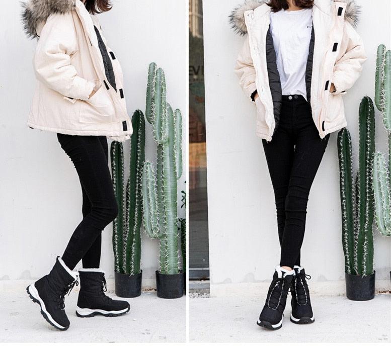 Winter Women Boots Platform Warm Mid-Calf Snow Boots - Ladies Lace-up Comfortable Quality Waterproof (BB2)(CD)(WO4)(BB5)(F38)(3U38) - Deals DejaVu