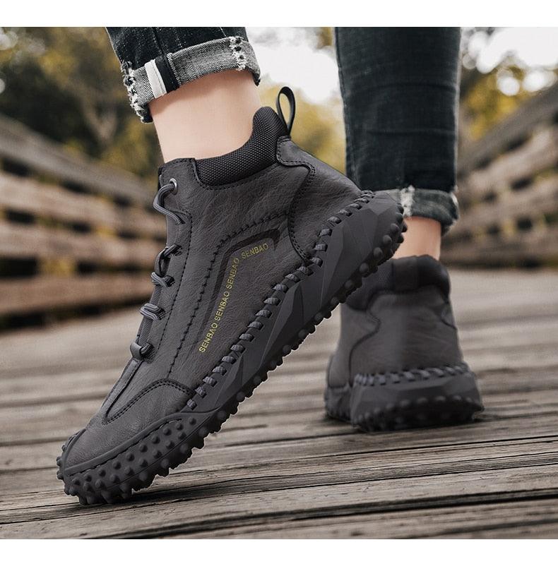New Winter Men Boots - Thick Plush Warm Men Snow Boots - Leather Ankle Boots Handmade Motorcycle Boots Outdoor Shoes (MSB4)(MSB5)(MSB4A) - Deals DejaVu