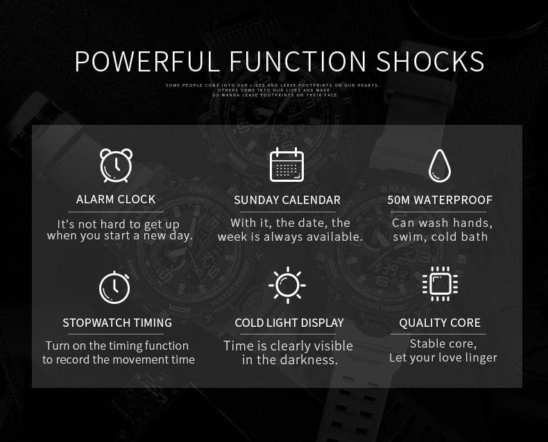 Great Watches For Men - 50M Waterproof Clock Alarm - reloj 1545D Dual Display Wristwatch Quartz Military Watch Sport (MA9)(RW)(1U84)
