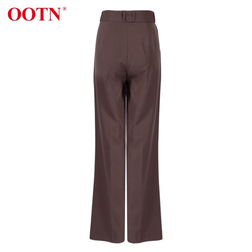 Gorgeous Autumn Office Wide Leg Pants Women Sashes Elastic Waist Pants - Elegant Ladies Brown Trousers Plus Length Palazzo Cozy (D25)(BP)(1U25) - Deals DejaVu