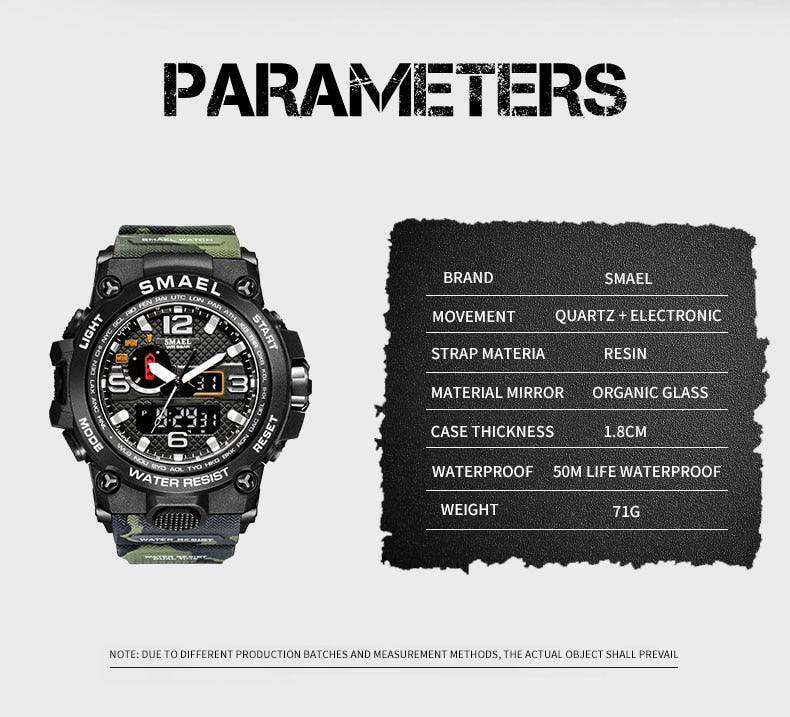 Great Watches For Men - 50M Waterproof Clock Alarm - reloj 1545D Dual Display Wristwatch Quartz Military Watch Sport (MA9)(RW)(1U84)