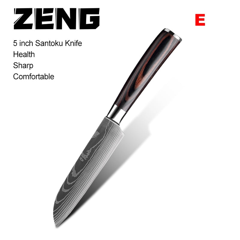 Great 8"inch Japanese Kitchen Knives - Laser Damascus Pattern Chef Knife - Sharp Santoku Cleaver Slicing Utility Knives Tool (AK5)(1U61)