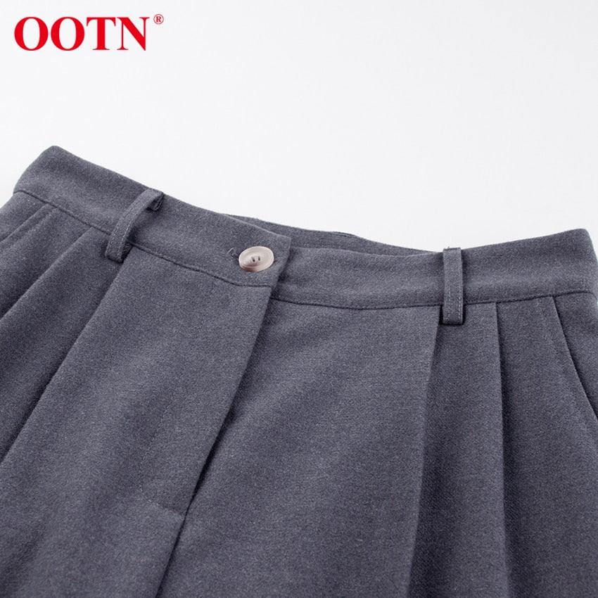 Amazing Office Work Trousers Ladies High Waist Gray Pants - Women Autumn Winter Woolen Pocket Casual Pencil Pants Female Fashion (BP)(1U25) - Deals DejaVu