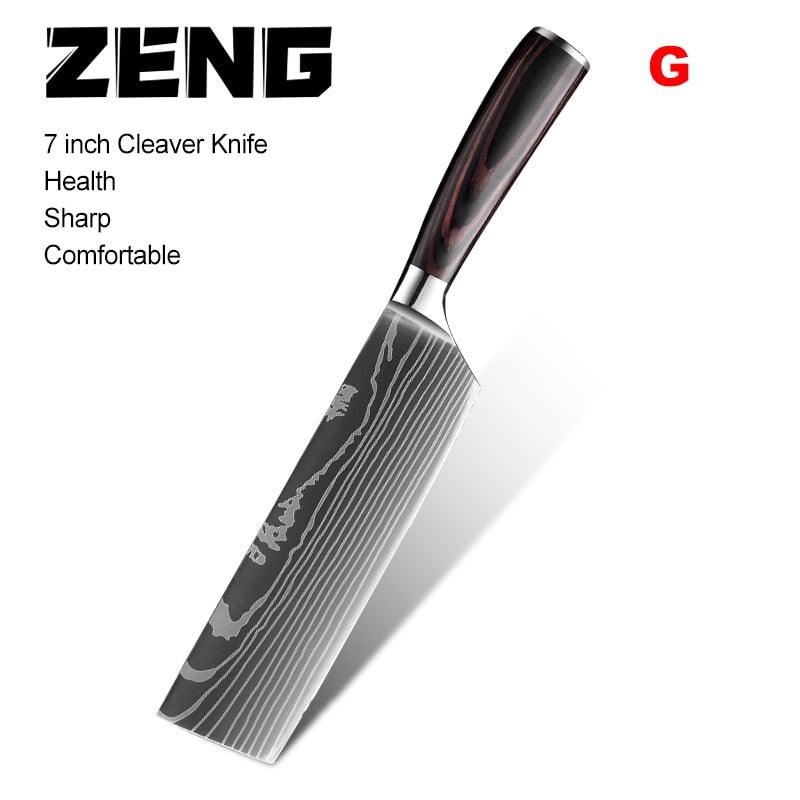 Great 8"inch Japanese Kitchen Knives - Laser Damascus Pattern Chef Knife - Sharp Santoku Cleaver Slicing Utility Knives Tool (AK5)(1U61)