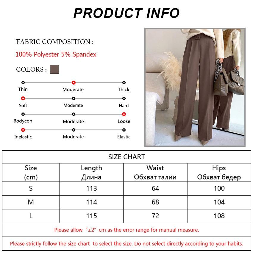 Gorgeous Autumn Office Wide Leg Pants Women Sashes Elastic Waist Pants - Elegant Ladies Brown Trousers Plus Length Palazzo Cozy (D25)(BP)(1U25) - Deals DejaVu