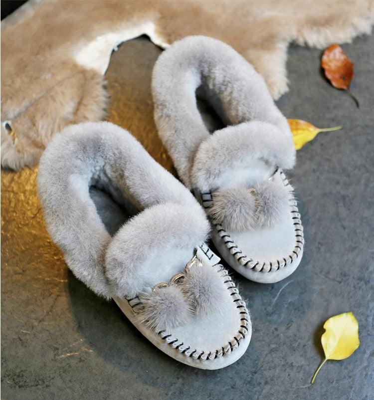 Trending Winter 100% Genuine Leather Real Wool Women Flats New Fashion Female - Plus Size Snow Shoes (FS)(CD)(1U40)(1U38)(1U107)