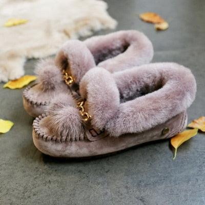 Trending Winter 100% Genuine Leather Real Wool Women Flats New Fashion Female - Plus Size Snow Shoes (FS)(CD)(1U40)(1U38)(1U107)