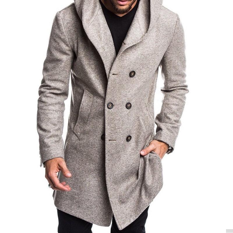 Solid Winter Trench Mens England Style Long Sleeve - Casual Slim Warm Double Breasted Coats Men Hooded Male Hoodies (D100)(TM4)(CC1) - Deals DejaVu