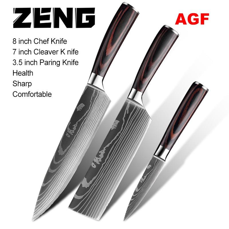 Great 8"inch Japanese Kitchen Knives - Laser Damascus Pattern Chef Knife - Sharp Santoku Cleaver Slicing Utility Knives Tool (AK5)(1U61)