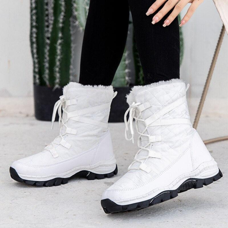 Winter Women Boots Platform Warm Mid-Calf Snow Boots - Ladies Lace-up Comfortable Quality Waterproof (BB2)(CD)(WO4)(BB5)(F38)(3U38) - Deals DejaVu