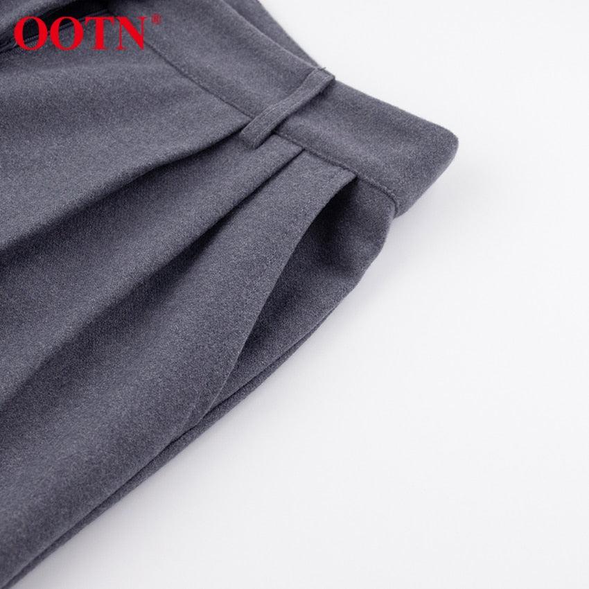 Amazing Office Work Trousers Ladies High Waist Gray Pants - Women Autumn Winter Woolen Pocket Casual Pencil Pants Female Fashion (BP)(1U25) - Deals DejaVu