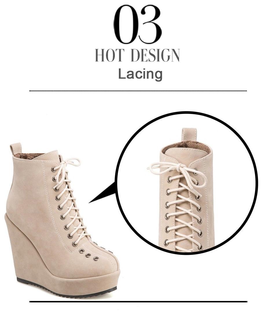 Great Lace Up Platform Women Ankle Boots - Short Winter Shoes Suede Wedge Heels Black Punk (BB2)(CD)(WO4)(BB5)(F38)(3U38) - Deals DejaVu