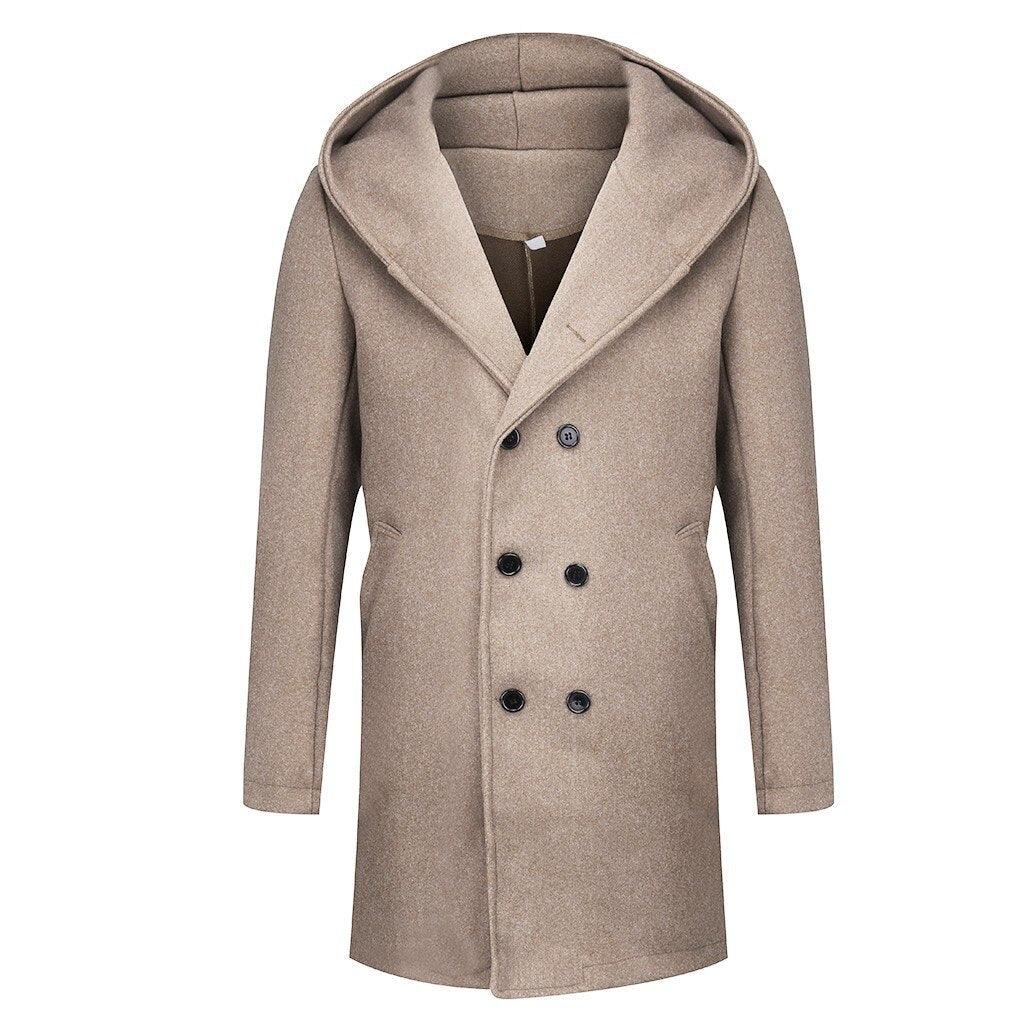 Solid Winter Trench Mens England Style Long Sleeve - Casual Slim Warm Double Breasted Coats Men Hooded Male Hoodies (D100)(TM4)(CC1) - Deals DejaVu