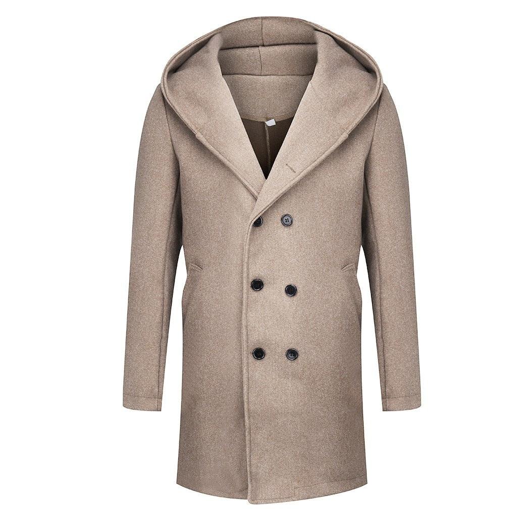 Solid Winter Trench Mens England Style Long Sleeve - Casual Slim Warm Double Breasted Coats Men Hooded Male Hoodies (D100)(TM4)(CC1) - Deals DejaVu